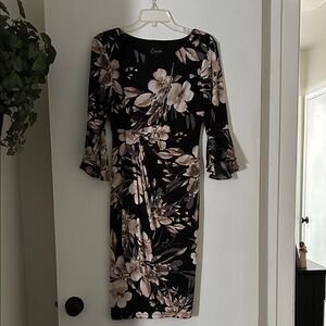 Connected Apparel Black and Cream Floral Dress